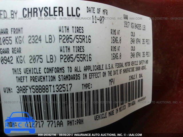 2008 Chrysler PT Cruiser TOURING 3A8FY58B88T132517 зображення 8