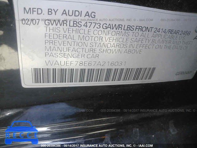 2007 Audi A4 WAUEF78E67A216031 зображення 8