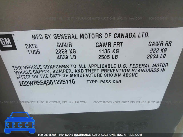 2006 Pontiac Grand Prix 2G2WR554961205116 image 8