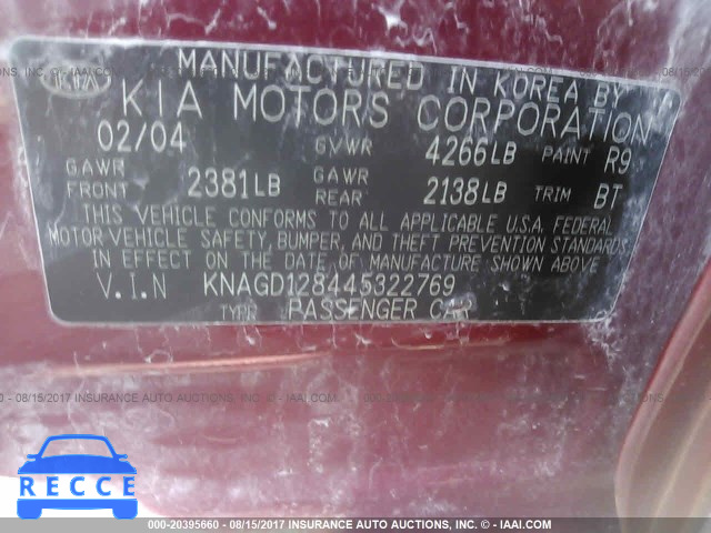 2004 KIA Optima KNAGD128445322769 image 8