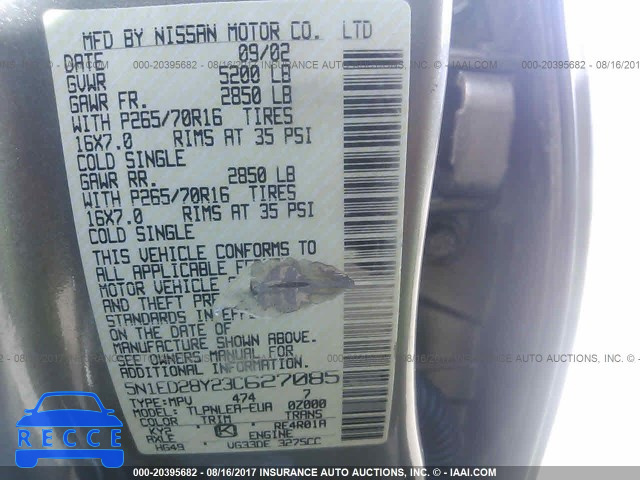 2003 Nissan Xterra XE/SE 5N1ED28Y23C627085 Bild 8