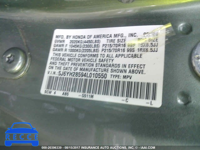 2004 Honda Element 5J6YH28594L010550 image 8