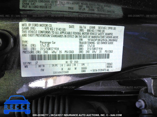 2016 Ford Focus 1FADP3K25GL360862 image 8