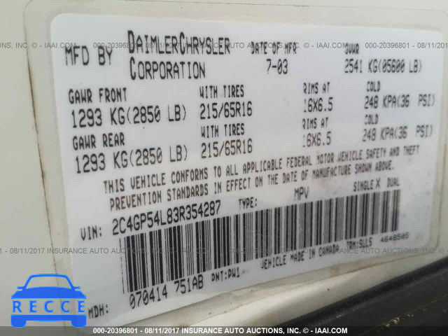 2003 Chrysler Town & Country LXI 2C4GP54L83R354287 image 8