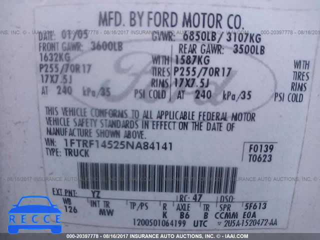 2005 Ford F150 1FTRF14525NA84141 зображення 8