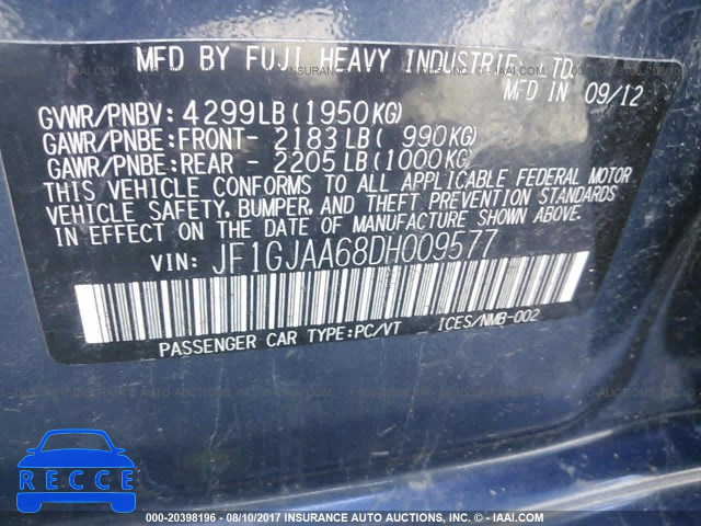 2013 Subaru Impreza JF1GJAA68DH009577 image 8