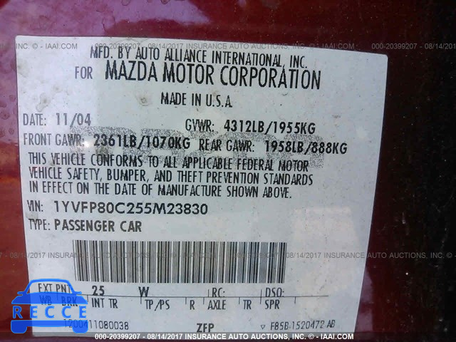 2005 Mazda 6 1YVFP80C255M23830 image 8