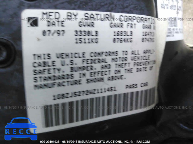1998 Saturn SL2 1G8ZJ5272WZ111451 image 8