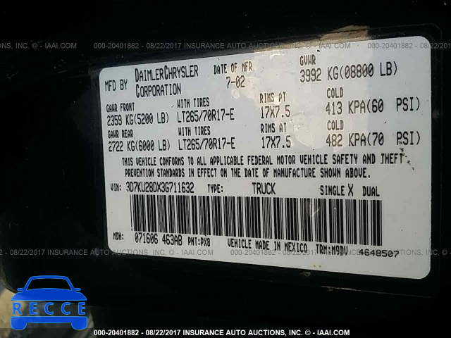 2003 Dodge RAM 2500 ST/SLT 3D7KU28DX3G711632 зображення 8