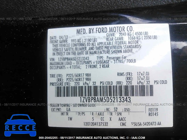 2013 FORD MUSTANG 1ZVBP8AM5D5213343 image 8