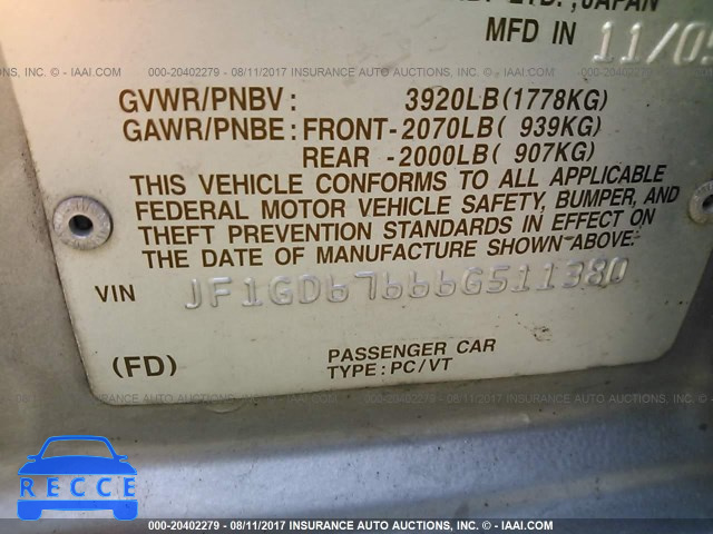 2006 Subaru Impreza 2.5I JF1GD67666G511380 зображення 8