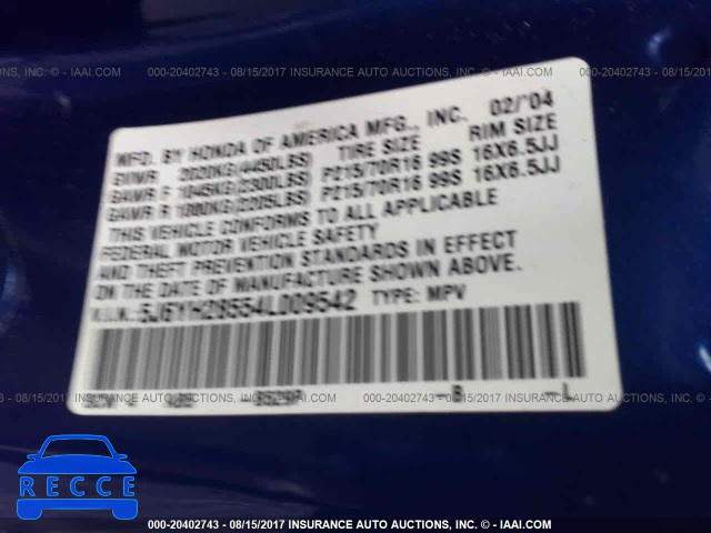 2004 Honda Element EX 5J6YH28554L009542 image 8