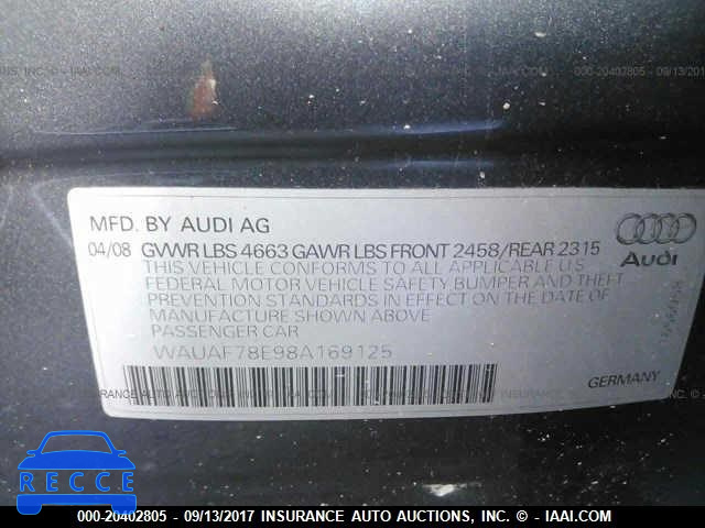 2008 Audi A4 WAUAF78E98A169125 зображення 8