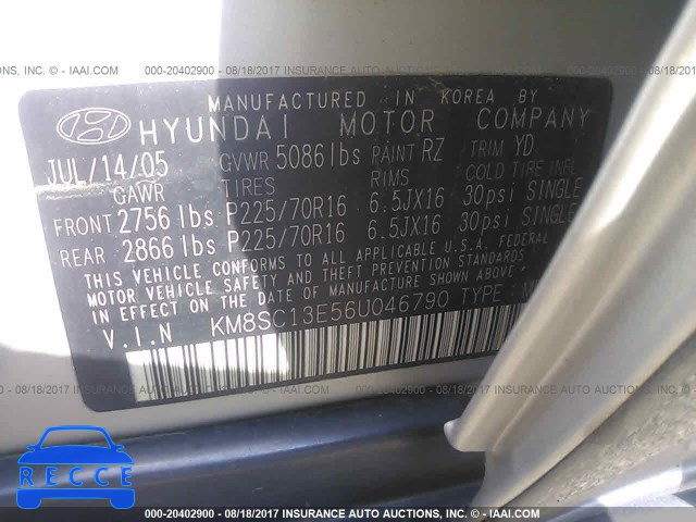 2006 Hyundai Santa Fe KM8SC13E56U046790 image 8