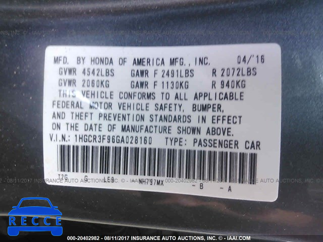 2016 Honda Accord 1HGCR3F96GA028160 зображення 8