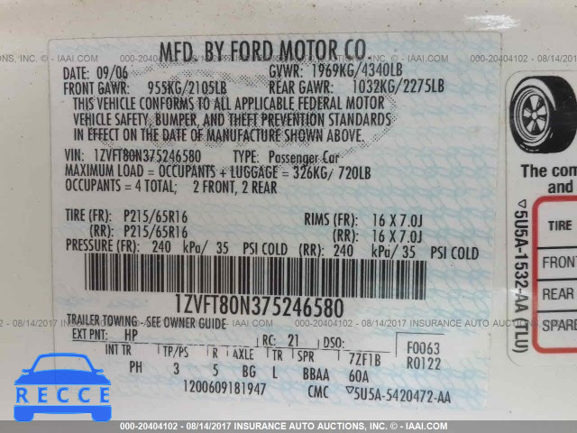 2007 Ford Mustang 1ZVFT80N375246580 image 8