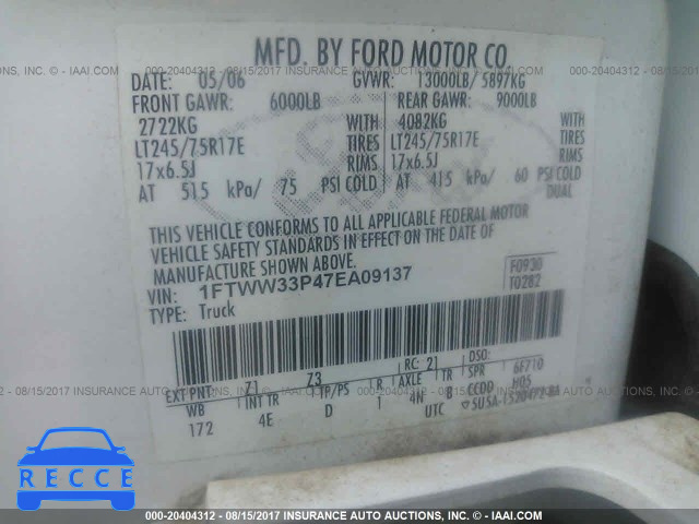 2007 Ford F350 SUPER DUTY 1FTWW33P47EA09137 зображення 8
