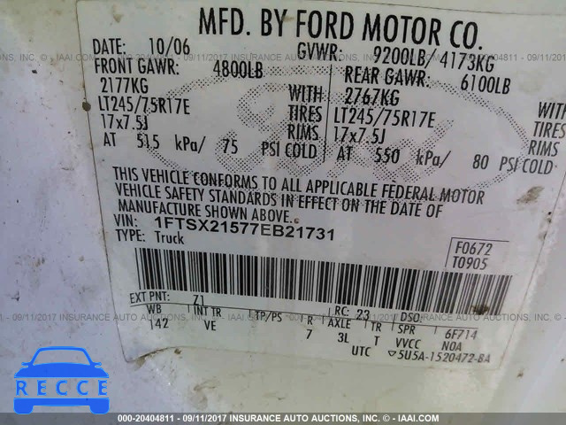 2007 Ford F250 SUPER DUTY 1FTSX21577EB21731 image 8