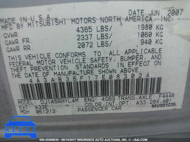 2007 Mitsubishi Galant ES 4A3AB36F17E083024 image 8