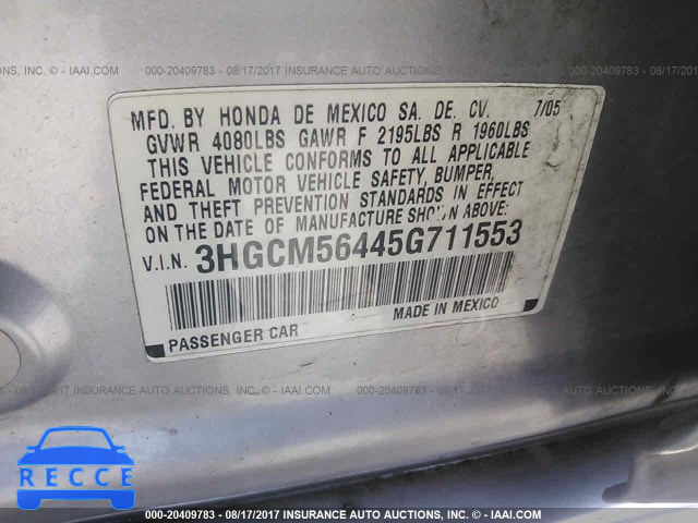 2005 Honda Accord 3HGCM56445G711553 image 8