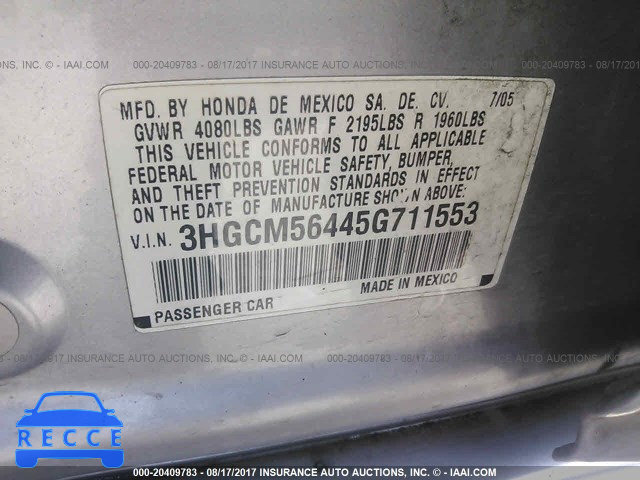 2005 Honda Accord 3HGCM56445G711553 Bild 8