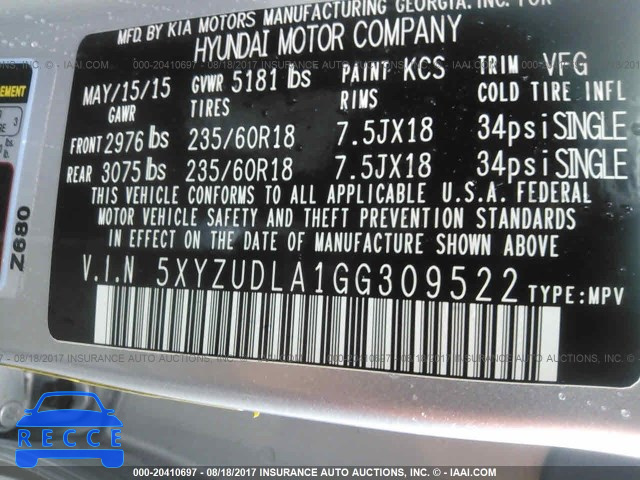 2016 HYUNDAI SANTA FE SPORT 5XYZUDLA1GG309522 image 8