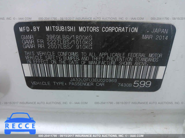 2014 Mitsubishi Lancer JA32U2FU3EU020969 image 8