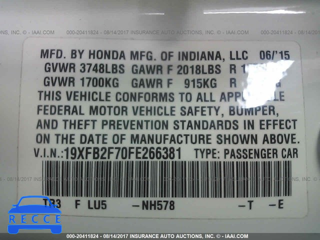 2015 Honda Civic 19XFB2F70FE266381 зображення 8