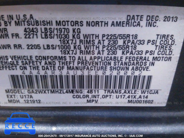 2014 Mitsubishi Outlander Sport ES 4A4AR3AU3EE020002 Bild 8