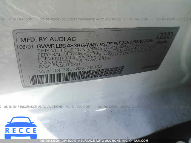 2008 Audi A4 WAUDF78E68A028333 image 8