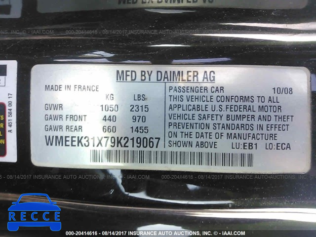 2009 Smart Fortwo PASSION WMEEK31X79K219067 image 8