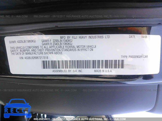 2006 Subaru Legacy 2.5I LIMITED 4S3BL626967217518 image 8