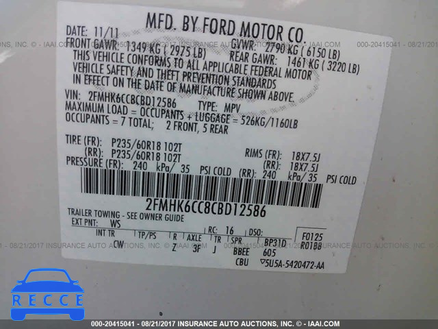 2012 Ford Flex SEL 2FMHK6CC8CBD12586 image 8