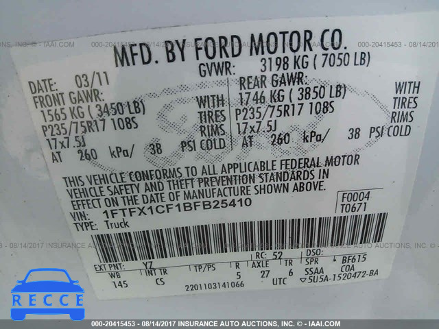 2011 Ford F150 1FTFX1CF1BFB25410 image 8