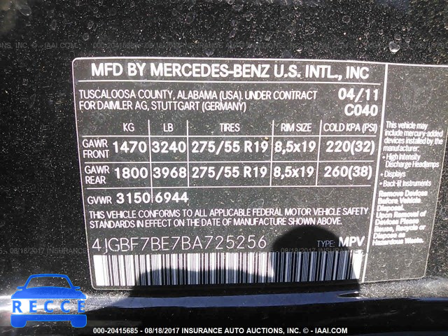 2011 Mercedes-benz GL 4JGBF7BE7BA725256 Bild 8