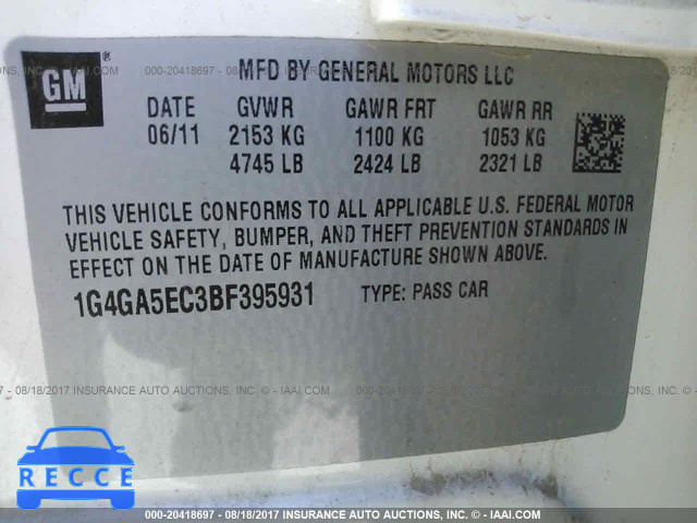 2011 Buick Lacrosse 1G4GA5EC3BF395931 Bild 8