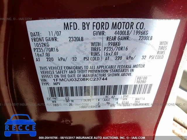 2008 Ford Escape 1FMCU03Z08KC23744 image 8