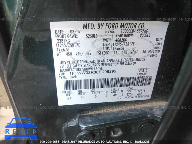 2008 Ford F350 SUPER DUTY 1FTWW32R38EC08295 зображення 8