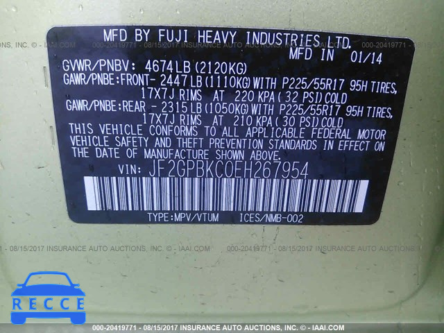 2014 Subaru Xv Crosstrek JF2GPBKC0EH267954 Bild 8