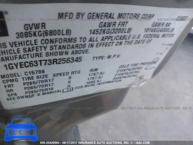 2003 CADILLAC ESCALADE 1GYEC63T73R256345 image 8