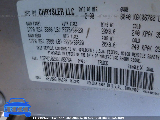 2008 Dodge RAM 1500 1D7HU18298J182764 image 8