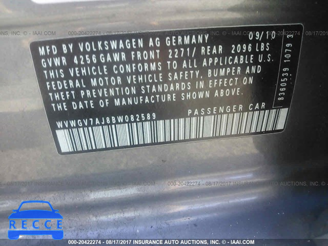 2011 Volkswagen GTI WVWGV7AJ8BW082589 Bild 8