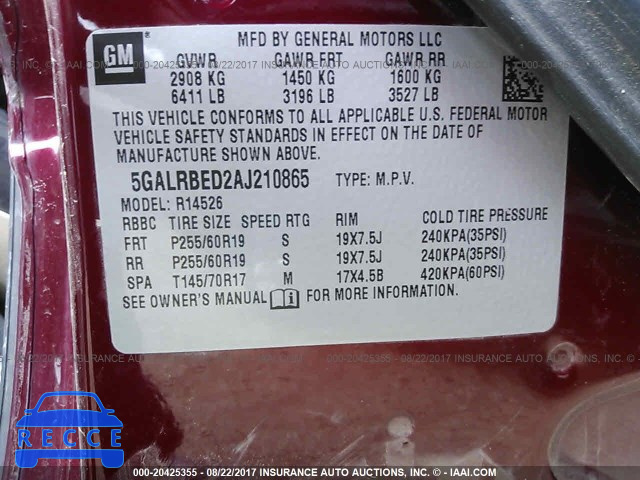 2010 Buick Enclave CXL 5GALRBED2AJ210865 image 8
