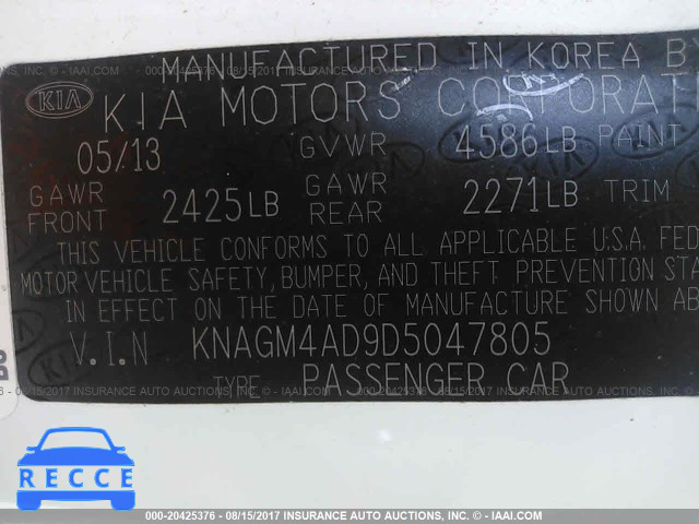 2013 KIA Optima KNAGM4AD9D5047805 Bild 8