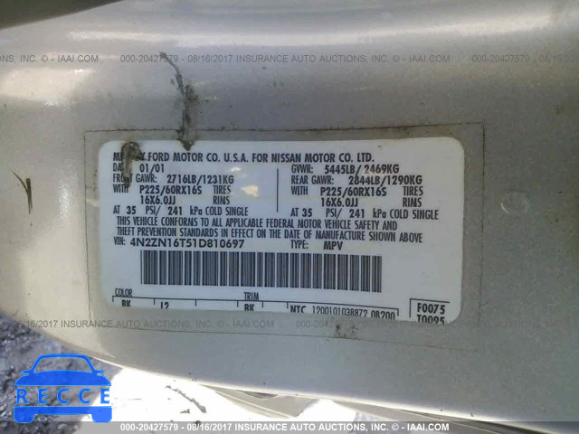 2001 Nissan Quest SE 4N2ZN16T51D810697 image 8