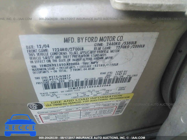2005 Ford Freestyle SEL 1FMZK02145GA22066 image 8