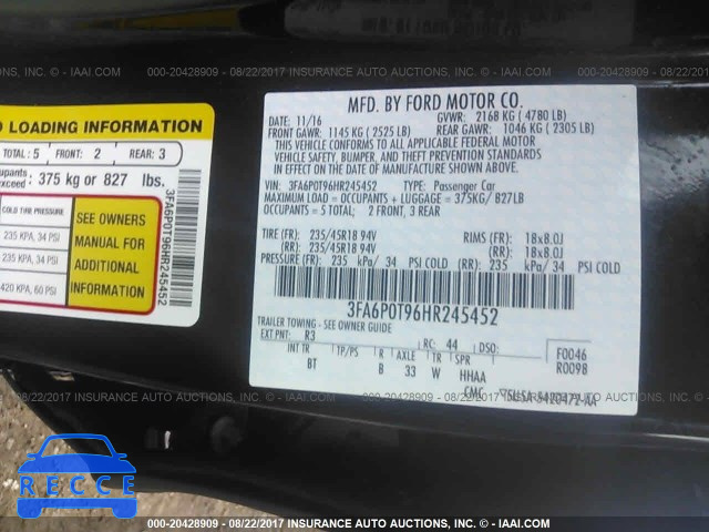 2017 FORD FUSION 3FA6P0T96HR245452 image 8