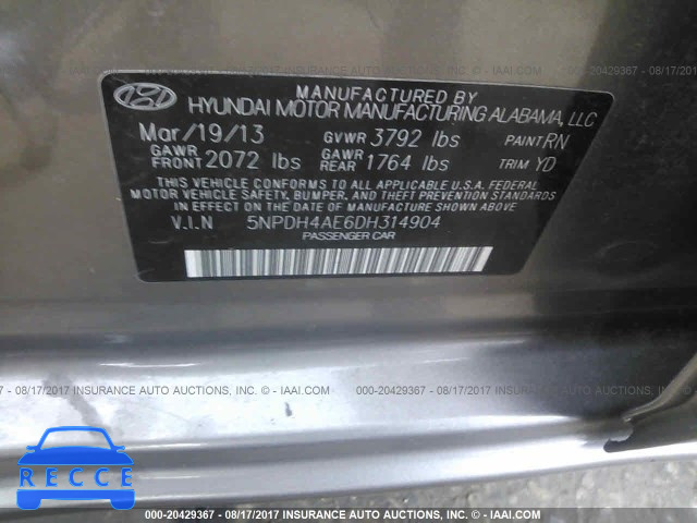 2013 Hyundai Elantra 5NPDH4AE6DH314904 зображення 8