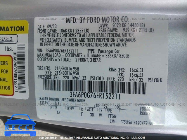 2014 Ford Fusion 3FA6P0G76ER152211 image 8