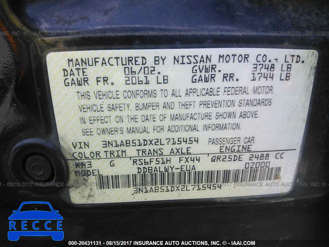 2002 Nissan Sentra SE-R SPEC V 3N1AB51DX2L715454 Bild 8
